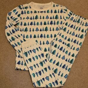Janie and Jack Cream Pajama Set with Blue and Green Tree Pattern